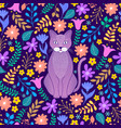 cat and tropical flowers vector image vector image