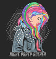 girl unicorn full colour hair with rocker jacket p vector image vector image