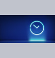 neon glowing clock sign in dark illuminated vector image vector image