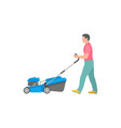 man with blue lawnmower vector image vector image