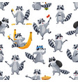 cartoon raccoon funny characters seamless pattern vector image