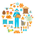 honey beekeeping flat icons set vector image