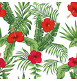 tropical pattern leaves flowers seamless white vector image vector image