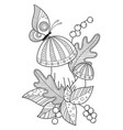 autumn doodle coloring book page mushrooms leaves vector image
