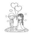 couple marriage cute cartoon in black and white vector image