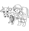 coloring book child feeding cow vector image