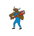minotaur bull plumber wrench isolated cartoon vector image