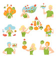 collection of people with vegetables and fruits vector image