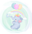 cute baby elephant flying with balloons vector image