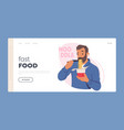 fast food landing page template man eating vector image