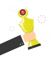 hand holding winners trophy award vector image