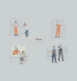 prisoner behind bars suspect posing for police vector image vector image