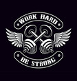 vintage of crossed dumbbells with wings vector image vector image