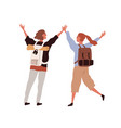 back young happy couple with backpacks vector image