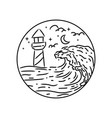 lighthouse and wave beach monoline design vector image vector image