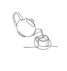 Continuous line drawing tea pot and tea cup on Vector Image
