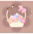 pastel colorful flowers in basket with ribbon vector image