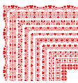 set of corner brushes with hearts and flourishes vector image vector image