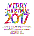 patched rainbow merry christmas 2017 greeting card vector image