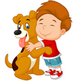 happy young boy lovingly hugging his pet dog vector image