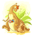 funny cartoon mother kangaroo with her baby walk vector image vector image