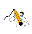 person draws an arrow upwards with a large pencil vector image