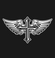 cross with angel wings tattoo style vector image
