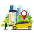man holding a smartphone renting a car online vector image