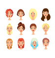 young girls faces flat set vector image