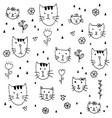 cute little kittens hand drawn pattern background vector image