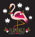 colorful exotic flamingo with flowers and leaves vector image