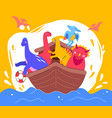 dinosaurs on a boat - flat design style vector image vector image