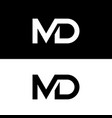 black and white letter m d logo design vector image