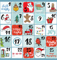 christmas advent calendar winter elements set vector image