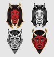 devil girl and men heads set of characters vector image vector image