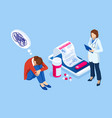 isometric depressed women online psychotherapy vector image