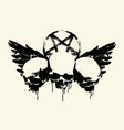 three human skulls and bird wings black spots vector image