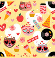 valentine seamless pattern with cats and love vector image vector image