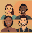 four customer support agents headset phones vector image vector image