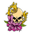 skull and baroque with flower for tattoo design vector image vector image
