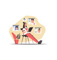 woman with headphone and computer answer calls vector image vector image