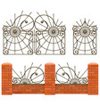 brick fence with wrought iron gates vector image