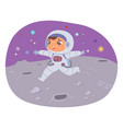 kid astronaut jumping on moon surface space vector image