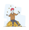 rich man juggling with gold coins sitting on pile vector image