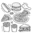 fast food doodle elements hand drawn style vector image