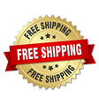 free shipping 3d gold badge with red ribbon vector image
