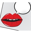 open red lips with speech bubble pop art vector image vector image