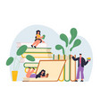 reading book lover characters young girls and boy vector image