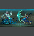 fighting scene between elf and sea monster vector image vector image