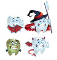 halloween tooth character dressed in fun costumes vector image